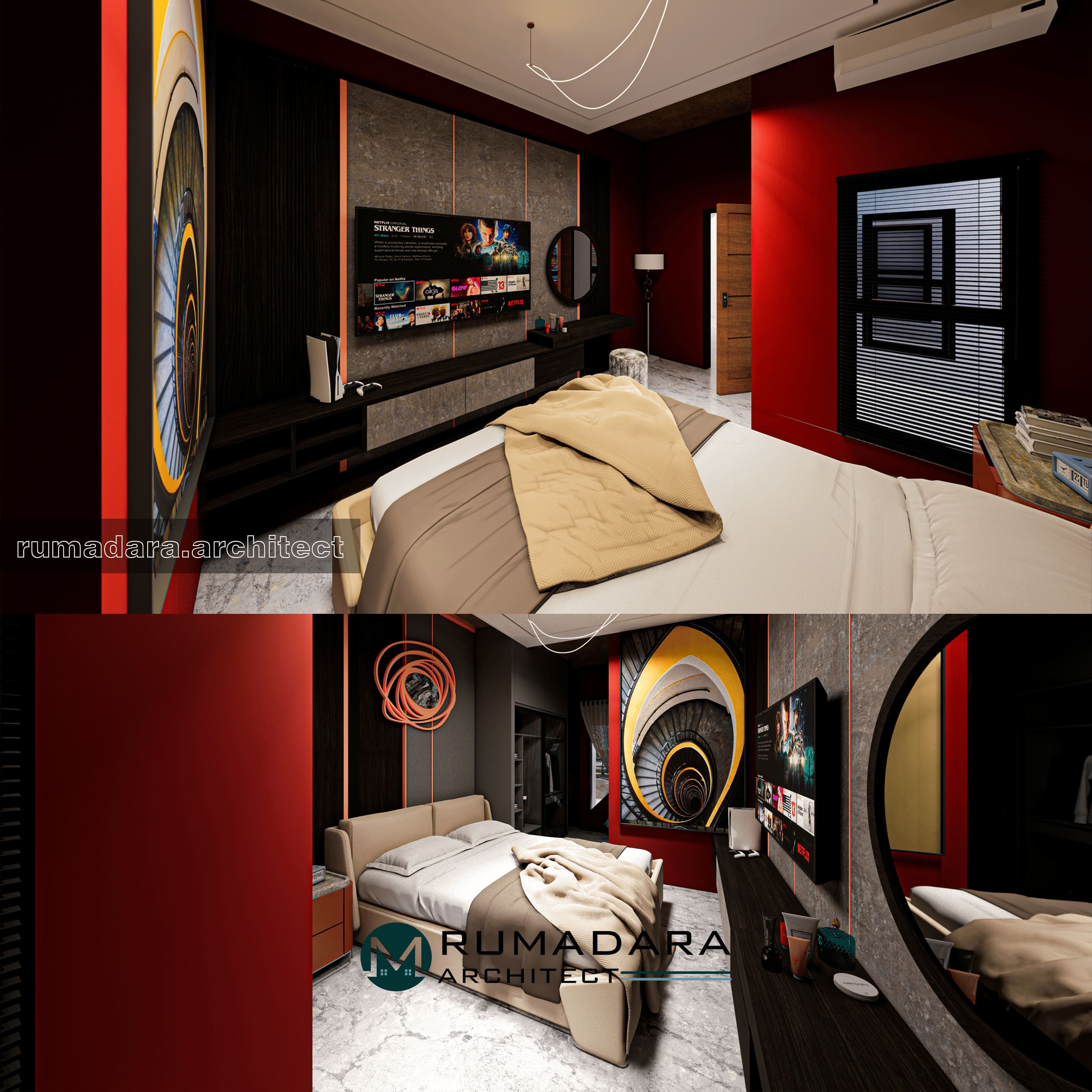 Interior rumah sisi ruang keluarga/tamu & dapur